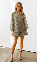 Shine On Pleated Ruffle Mini Dress - Olive