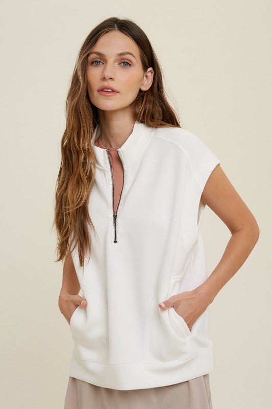Anna Scuba Zipper Sweatshirt Vest - White