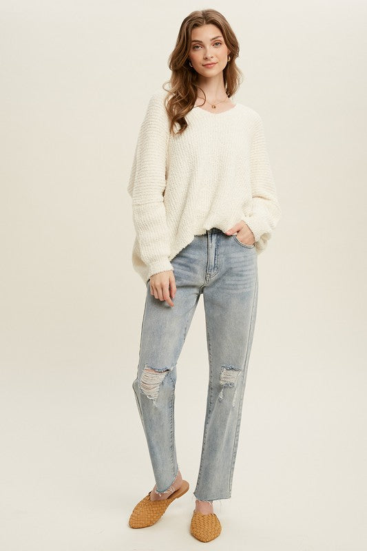 Darling One Knit V-Neck Sweater - Cream